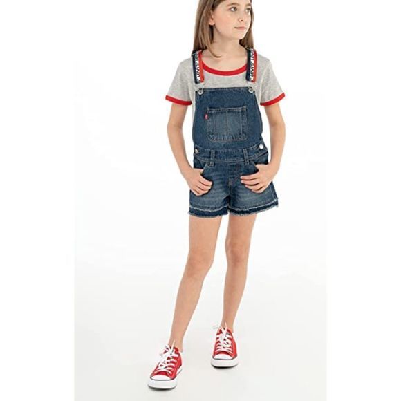 Levi's Other - Levi's Girls‎ Denim Shortalls with Red White & Blue Straps Raw Hem Size 10 Reg